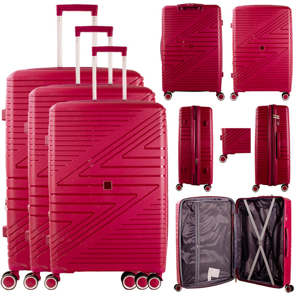 SET OF 3 TRAVEL TROLLEY SUITCASE HARD CASE LUGGAGE